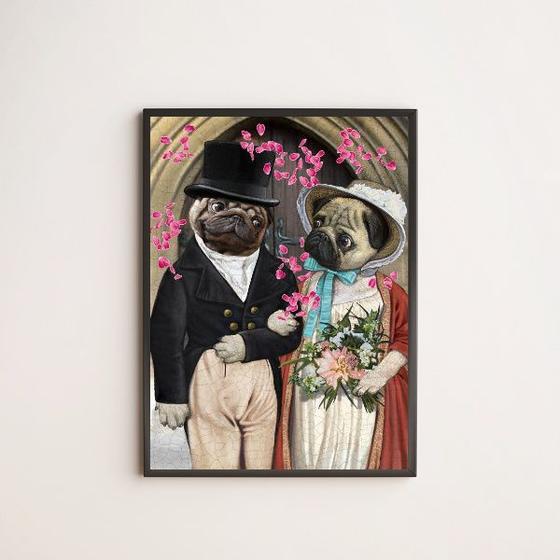 Imagem de Quadro Decorativo Casamento Pug 24x18cm - com vidro