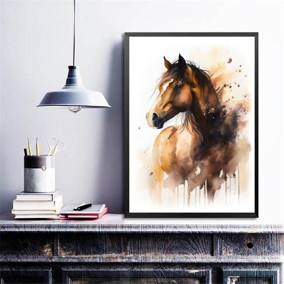 Imagem de Quadro Decorativo Cavalo- Aquarela 33x24cm - com vidro