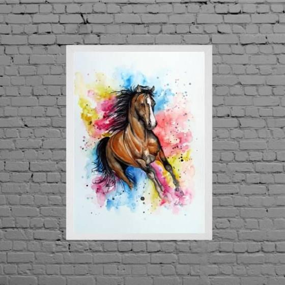 Imagem de Quadro Decorativo Cavalo Aquarela 33X24Cm - Com Vidro