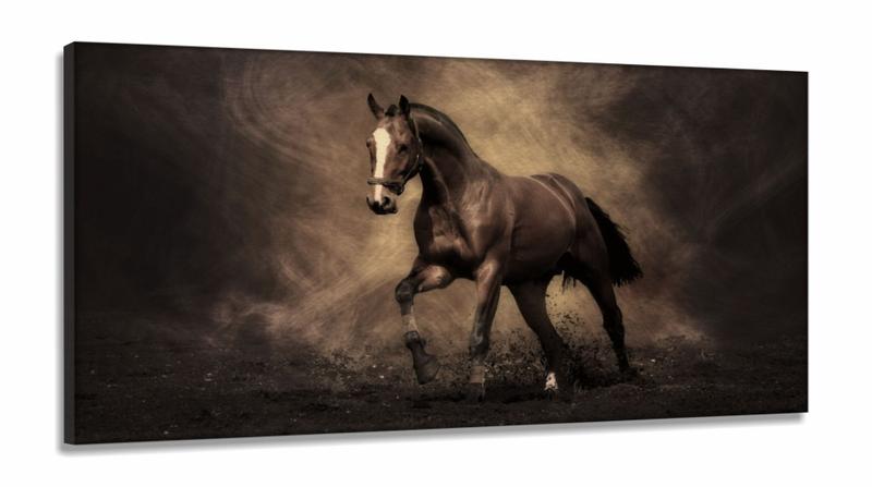 Imagem de Quadro Decorativo Cavalo Preto Sala Quarto em Tecido Canvas 130x60