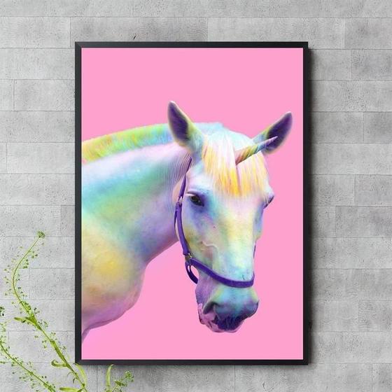 Imagem de Quadro Decorativo Cavalo Unicórnio 33X24Cm - Com Vidro