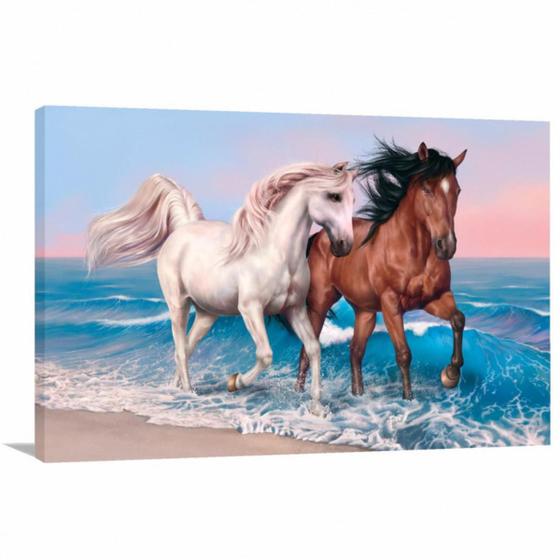 Imagem de Quadro Decorativo Cavalos Branco E Marrom Arte
