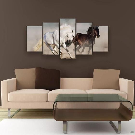 Imagem de Quadro Decorativo Cavalos Correndo Hd 129x61 Quarto Sala