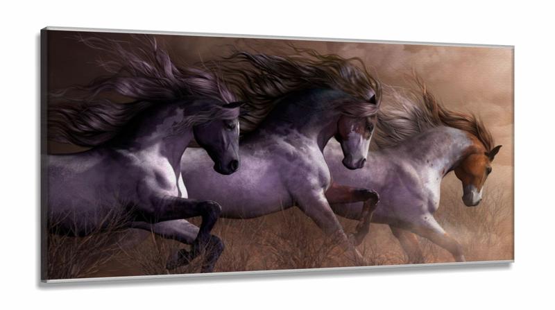 Imagem de Quadro Decorativo Cavalos em Tecido Canvas 130x60