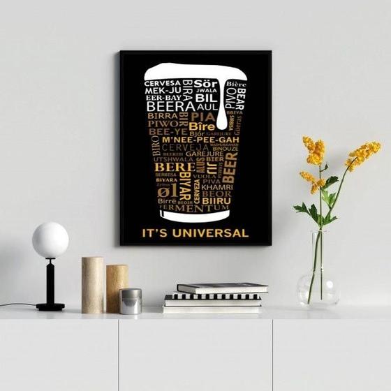 Imagem de Quadro Decorativo Cerveja Universal Beer 24x18cm - Vidro, Madeira Preta