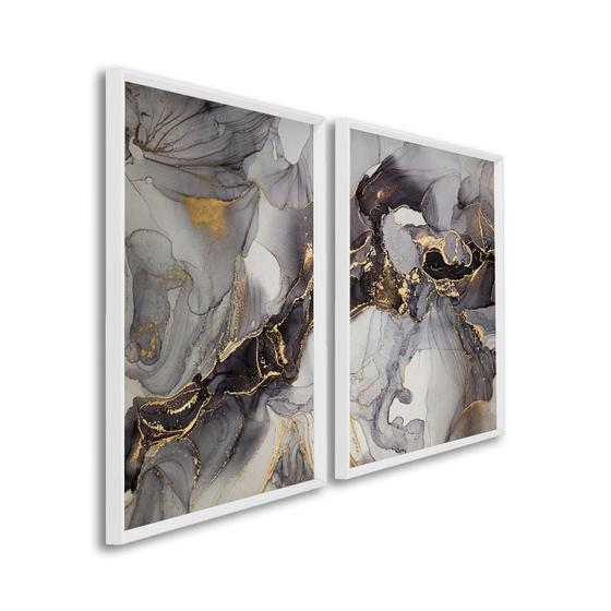 Imagem de Quadro Decorativo Chumbo e Ouro com 2 Telas 50x75 e 60x90 de Parede para Sala Quarto Escritório