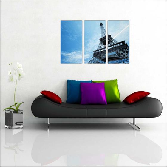 Imagem de Quadro Decorativo Cidade Paris Torre Eiffel Decorações 3 peças Com Moldura