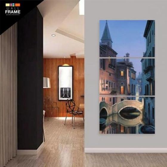 Imagem de Quadro Decorativo Cidade Vertical Para Sala Hall 3 Peças