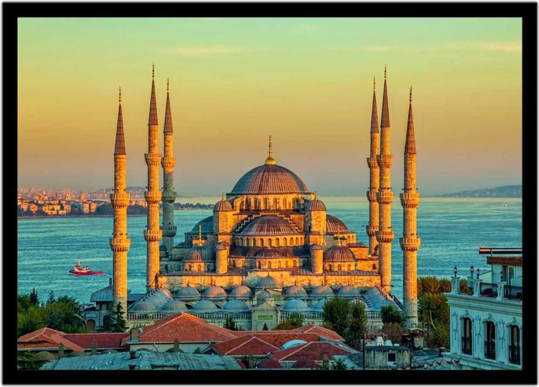 Imagem de Quadro Decorativo Cidades Hagia Sofia Istambul Turquia Mesquita Azul Turismo Com Moldura RC174