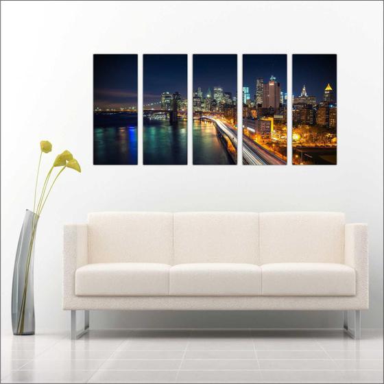 Quadro Decorativo Cidades Nova Iorque Ponte Prédios Mosaico 5 Peças GG9 Menor preço em Quadro Decorativo Cidades Nova Iorque Ponte Prédios Mosaico 5 Peças GG9