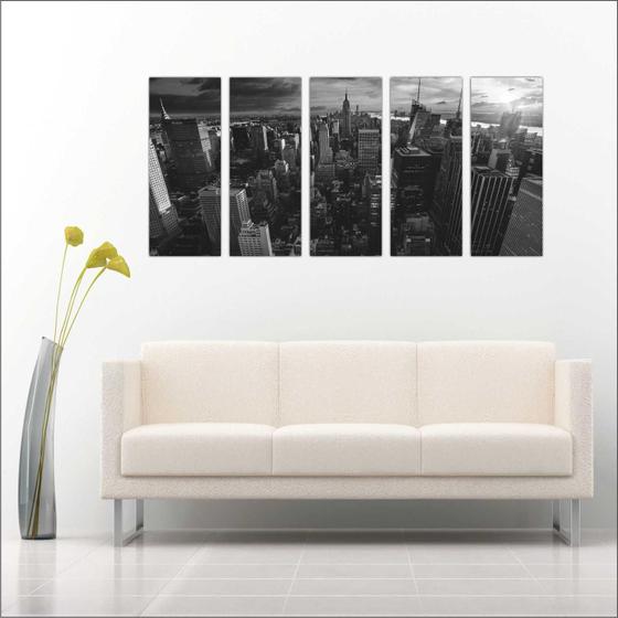 Quadro Decorativo Cidades Nova Iorque Prédios Mosaico 5 Peças GG2 Menor preço em Quadro Decorativo Cidades Nova Iorque Prédios Mosaico 5 Peças GG2