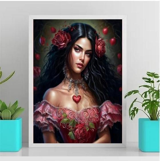 Imagem de Quadro Decorativo Cigana Rosa Vermelha 24X18Cm Branca