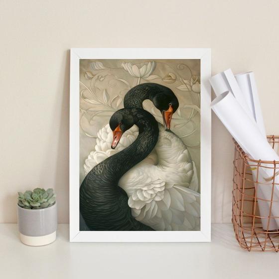 Imagem de Quadro Decorativo Cisnes Branco e Negro 45x34cm