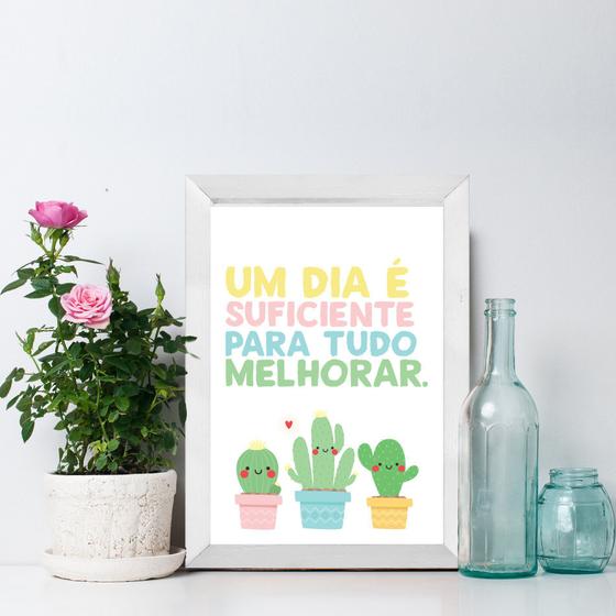 Imagem de Quadro Decorativo com Moldura Branca Um dia é suficiente 33x43cm