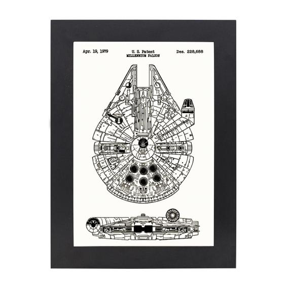 Imagem de Quadro Decorativo Com Moldura Preta e Vidro Espaçonave Millennium Falcon Star Wars 36x26,5 Mdf Adesivado