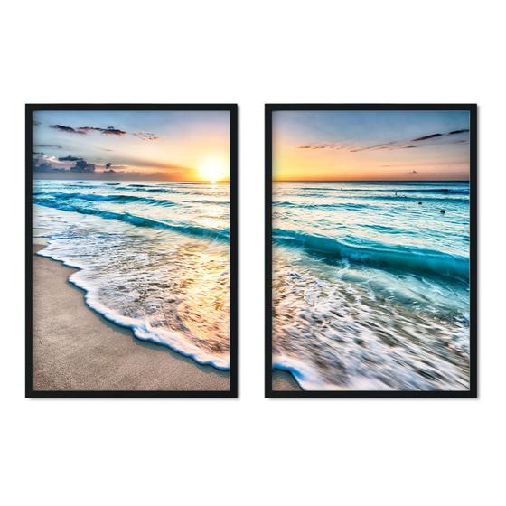 Imagem de Quadro Decorativo com Vidro Praia Amanhecer Mar Natureza Sala Quarto Escritório