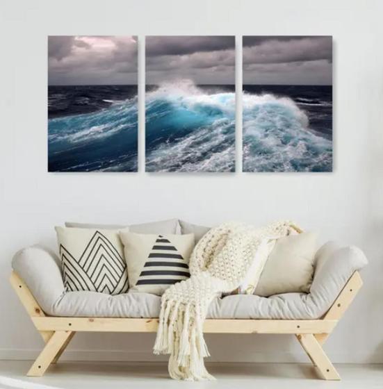 Imagem de Quadro Decorativo Composição Trio Onda Do Mar"