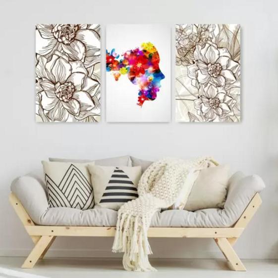 Imagem de Quadro Decorativo Composição Trio Rosto Flores"