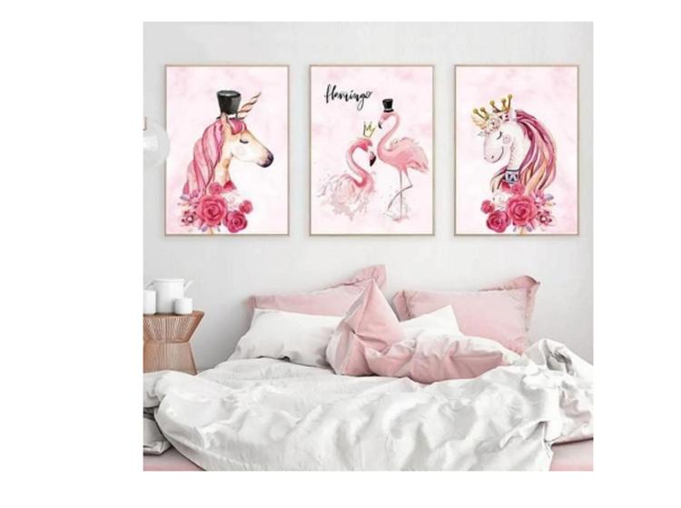 Imagem de Quadro Decorativo Composição Trio unicornio e flamingos"