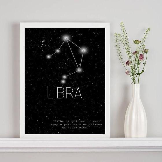 Imagem de Quadro Decorativo Constelação Libra 24x18cm Madeira Branca