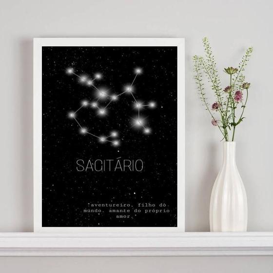 Imagem de Quadro Decorativo Constelação Sagitário 24x18cm - Vidro, Moldura Branca