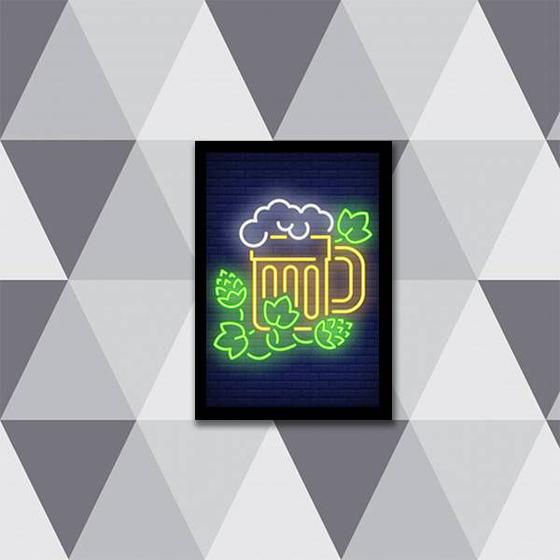 Imagem de Quadro Decorativo Copo Cerveja Simulando Neon 24x18cm - com vidro