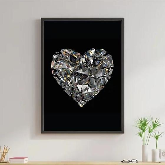 Imagem de Quadro Decorativo Coração De Diamantes 24X18Cm Madeira Preta