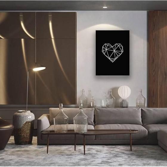 Imagem de Quadro Decorativo Coração Geométrico Com Vidro 24X18Cm