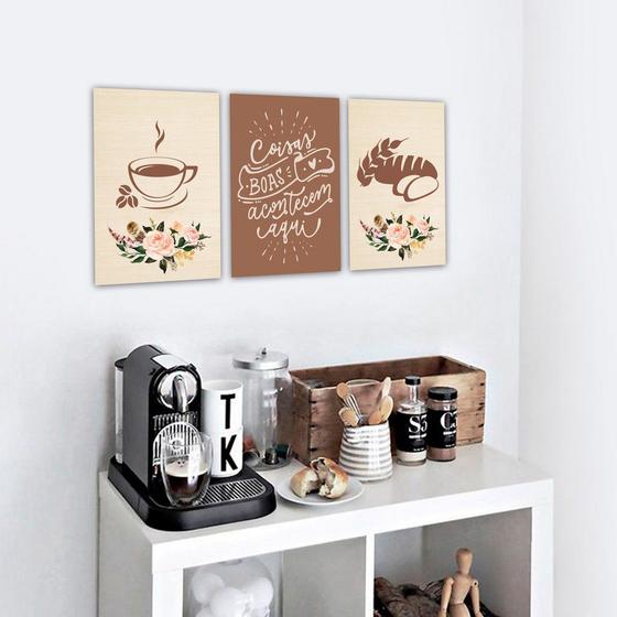 Imagem de Quadro Decorativo Cozinha Café e Pão Marrom Copa Cantinho Gourmet PMG