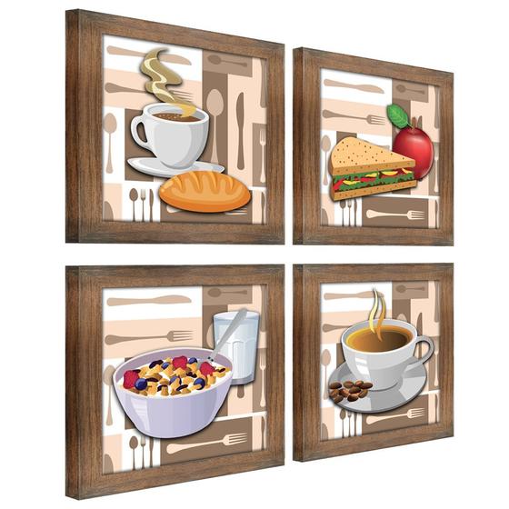 Imagem de Quadro Decorativo Cozinha Café Manhã Padaria 20x20cm Kit 4un