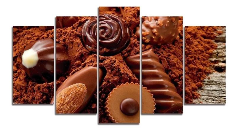 Imagem de Quadro Decorativo Cozinha Loja De Chocolates Chocolate Gourmet 5 peças 115x60 3mm