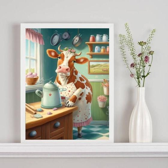 Imagem de Quadro Decorativo Cozinha- Vaca Cozinheira 45X34Cm - Vidro