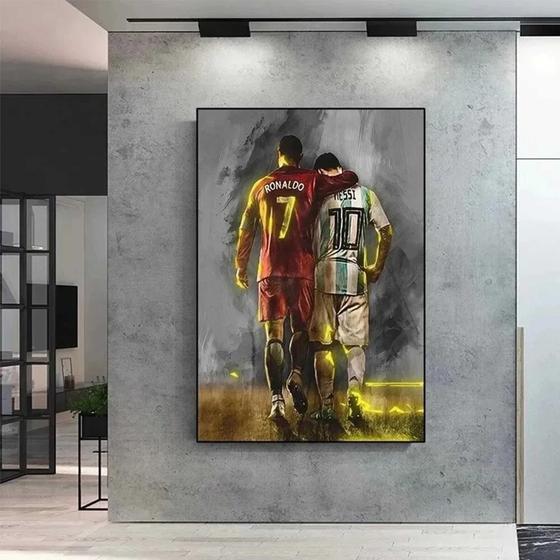 Imagem de Quadro Decorativo Cristiano Ronaldo e Messi