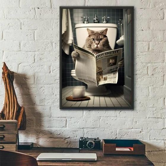 Imagem de Quadro Decorativo De Banheiro Gato No Vaso 45X34Cm - Vidro