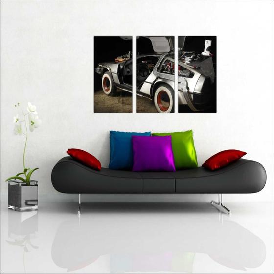 Imagem de Quadro Decorativo De Volta Para O Futuro Delorean Cinema Geek Decorações Com 3 peças Com Moldura