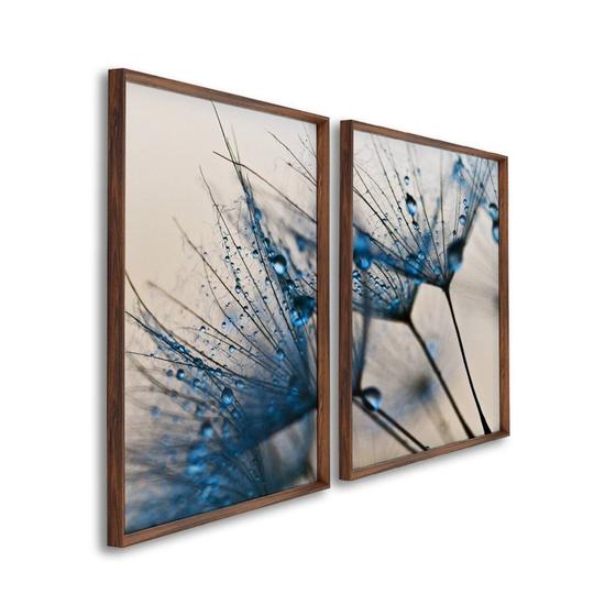 Imagem de Quadro Decorativo Dente de Leão Azul com 2 Telas de Parede para Sala Quarto Escritório 60cm X 90cm Tabaco