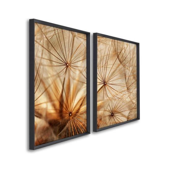 Imagem de Quadro Decorativo Dente de Leão Marrom com 2 Telas de Parede para Sala Quarto Escritório 60cm X 90cm Preto