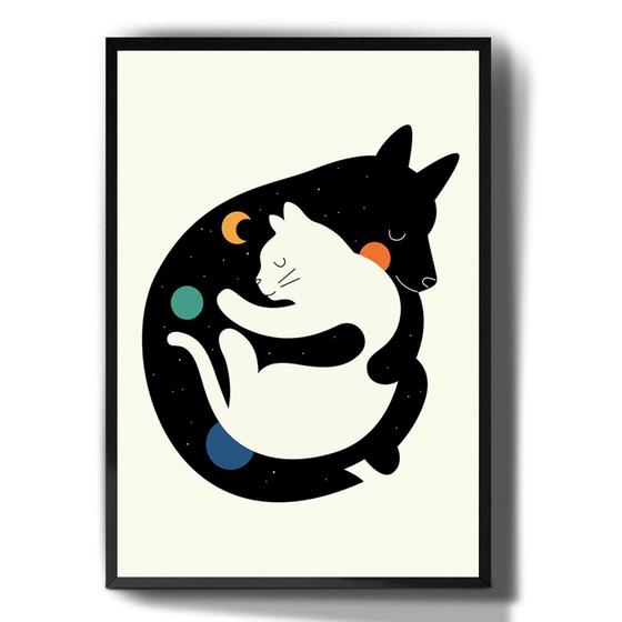 Imagem de Quadro Decorativo Desenho Cachorro E Gato Abraçando