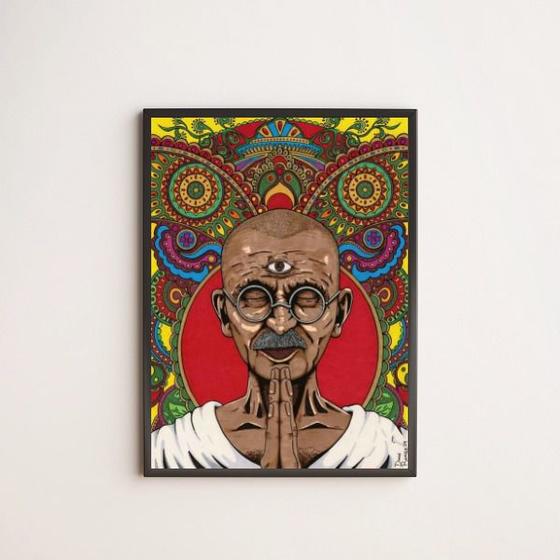 Imagem de Quadro Decorativo Desenho Gandhi 33x24cm - com vidro