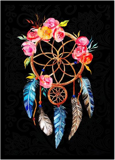 Imagem de Quadro Decorativo Design Filtro Dos Sonhos Fundo Preto Com Tribal Com Moldura RC039