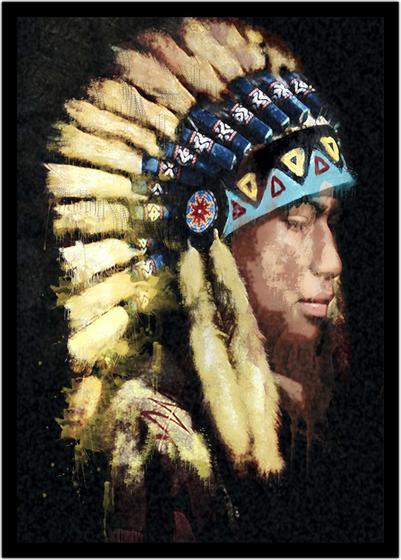 Imagem de Quadro Decorativo Design Índio Com Cocar Cultura Indígena Com Moldura RC042