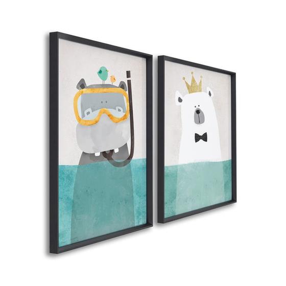Imagem de Quadro Decorativo Diversão no Fundo do Mar Infantil com 2 Telas de Parede para Quarto Sala Brinquedoteca