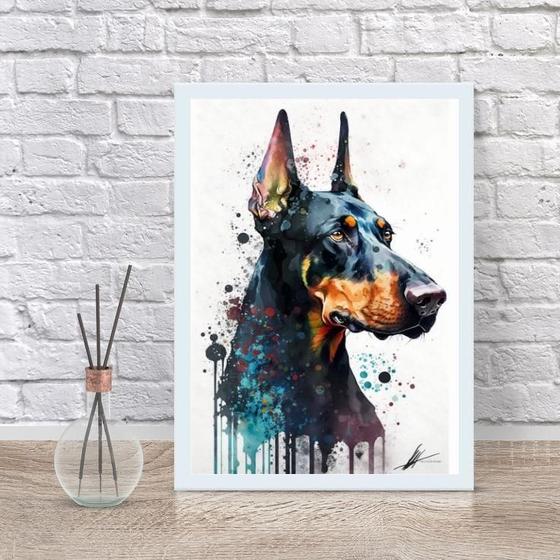 Imagem de Quadro Decorativo Doberman Aquarela 24X18Cm - Com Vidro