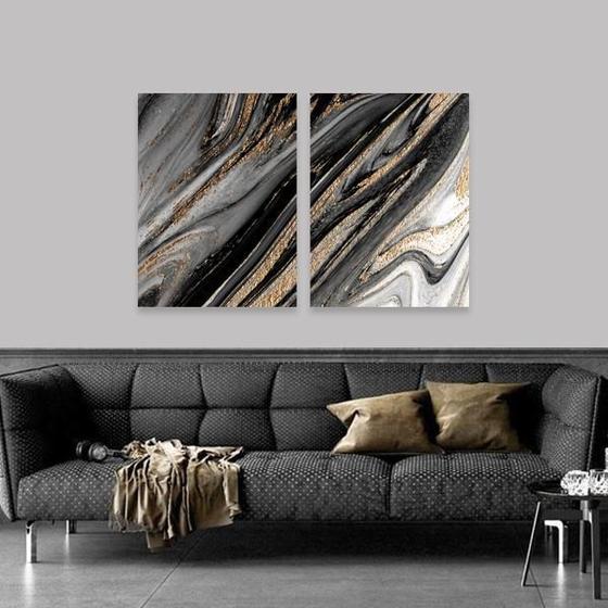 Imagem de Quadro Decorativo Dourado Preto Cinza Midiapoparte Abstrato