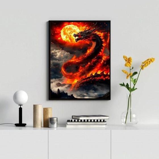 Imagem de Quadro Decorativo Dragão Com Fogo 45X34Cm - Com Vidro