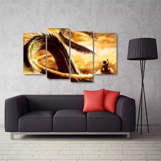 Imagem de Quadro Decorativo Dragon Ball Goku Quarto Em Tecido 4 Peças