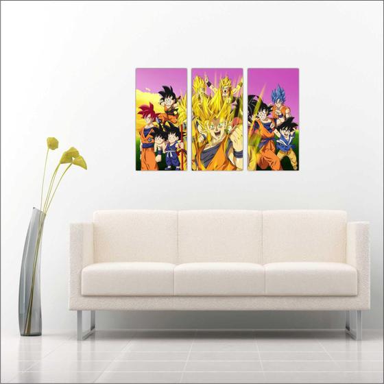 Imagem de Quadro Decorativo Dragon Ball Goku Quartos e Salas 3 peças Com Moldura