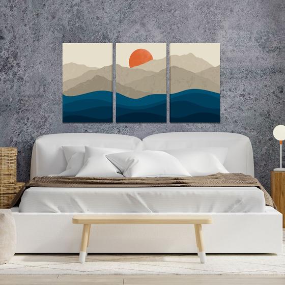 Imagem de Quadro Decorativo em Tela 60x40cm Trio Paisagem Montanhas para Sala Recepção Escritório Quarto