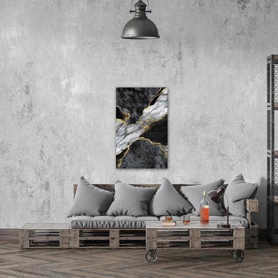 Imagem de Quadro Decorativo em Tela Abstrato Mármore Escuro Luxo 60x40cm para Sala Recepção Escritório Quarto