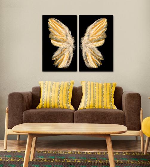 Imagem de Quadro Decorativo em Tela Dupla 60x40cm Asas de Anjo para Sala Recepção Escritório Quarto